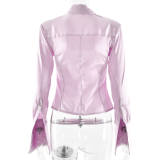 Chic Solid Color Single-Breasted Button-Up Shirt for Women