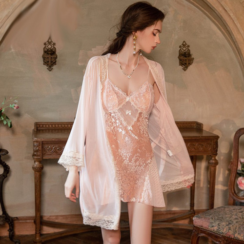 Sheer Lace Velvet Sleepwear Set