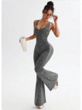 Leopard Print Cross-Back Seamless Bodysuit Yoga Outfit for Women