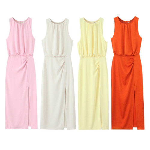 Unique Ruffled Midi Dress with Decorative Details