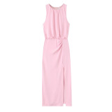 Unique Ruffled Midi Dress with Decorative Details