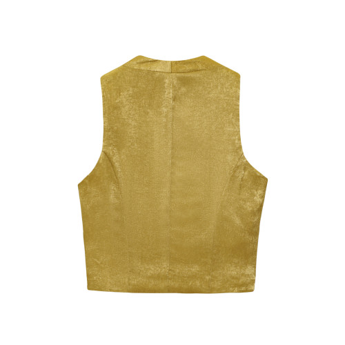 Elegant Satin Top with Gold Button Accents & Wide-Leg Pants