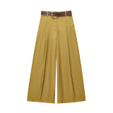 Elegant Satin Top with Gold Button Accents & Wide-Leg Pants