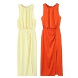 Unique Ruffled Midi Dress with Decorative Details