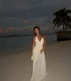 Chic Halter Neck Deep V-Cut Backless Dress with Waist Tie