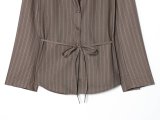 Fashionable Striped Blazer & Pleated Pants Set