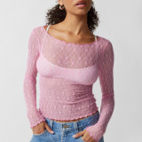 Sexy Sheer Lace Mesh T-Shirt with Wave Hem