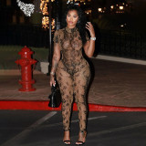 Sexy Backless Fashionable Printed Sheer Mesh Jumpsuit