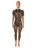 Sexy Backless Fashionable Printed Sheer Mesh Jumpsuit
