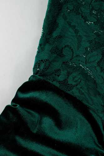 Elegant Long Sleeve Lace-Trimmed Solid Color Pleated Deep V Bodycon Mini Dress