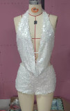 Hollow Sequin V-Neck Tank Top and Shorts Set