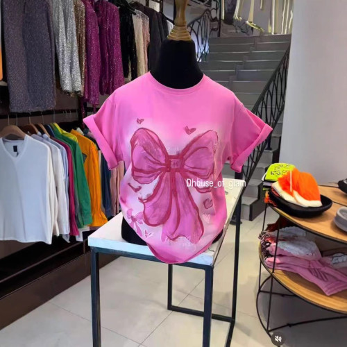 Summer Bowknot Short Sleeve Round Neck Blouse for Women