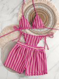 Bohemian Knitted Mesh Stripe Bikini Set