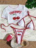Stylish Women's Cherry Print Three-Piece Swimsuit Set