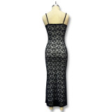 Lace Deep V Neck Sheer Maxi Dress
