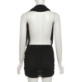 Unique Deep V Neck Halter Backless Mini Dress