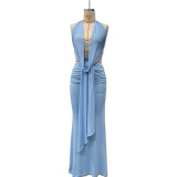 Ruffled Halter Backless Top with Bodycon Skirt Set
