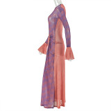 Lightweight Semi-Sheer Bodycon Dress with Irregular Hem and Round Neck