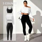 Fashion Seamless Yoga Three-Piece Set with Bra, Leggings, and Long Sleeve Top