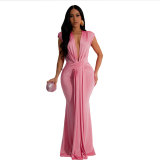 Elegant Deep V-Neck Slim Fit Bodycon Maxi Dress