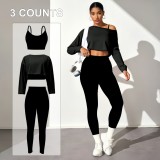 Fashion Seamless Yoga Three-Piece Set with Bra, Leggings, and Long Sleeve Top