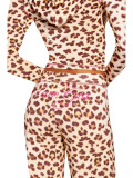 Leopard Print Hooded Long Sleeve Thumbhole Micro Flare Two-Piece Set