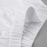 White cotton Halter Neck Vest and Shorts Two-Piece Set for Women