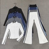 Striped Flared Yoga Set for Women