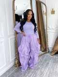 Slim Fit Top & Wide Leg Lace Panel Pants Set