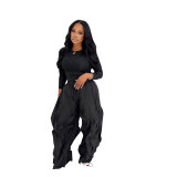 Slim Fit Top & Wide Leg Lace Panel Pants Set
