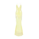 V-Neck Backless Sequin Mermaid Evening Gown