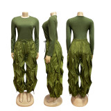 Slim Fit Top & Wide Leg Lace Panel Pants Set