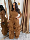 Slim Fit Top & Wide Leg Lace Panel Pants Set