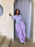 Slim Fit Top & Wide Leg Lace Panel Pants Set