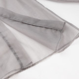 Sheer Mesh Tie-Up Shirt Dress for Women