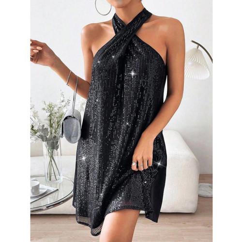 Chic Halter Neck Off-Shoulder Sexy Sequin Dress
