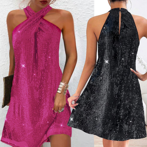 Chic Halter Neck Off-Shoulder Sexy Sequin Dress