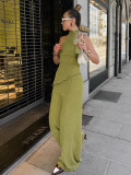 Chic Halter Neck Top and Wide-Leg Pants Two-Piece Set for Office Wear