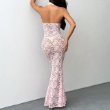 Elegant Lace Halter Neck Backless Maxi Dress for Women