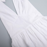 Elegant Cotton Long Waist-Cinching V-Neck Tie-Front Maxi Dress