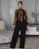Elegant Leopard Print Panel Wide-Leg Jumpsuit