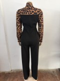Elegant Leopard Print Panel Wide-Leg Jumpsuit