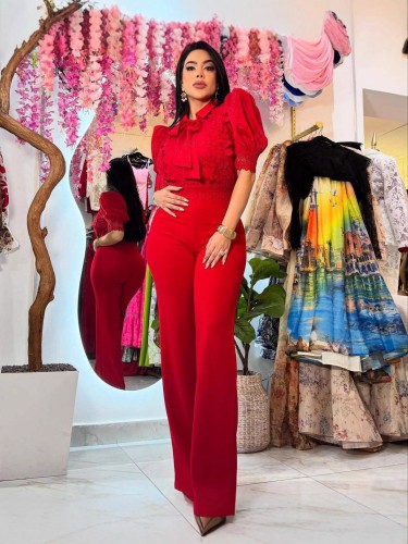 legant Lace Panel Wide-Leg Jumpsuit