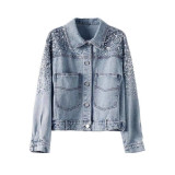 Fashionable Sequined Denim Jacket for Women