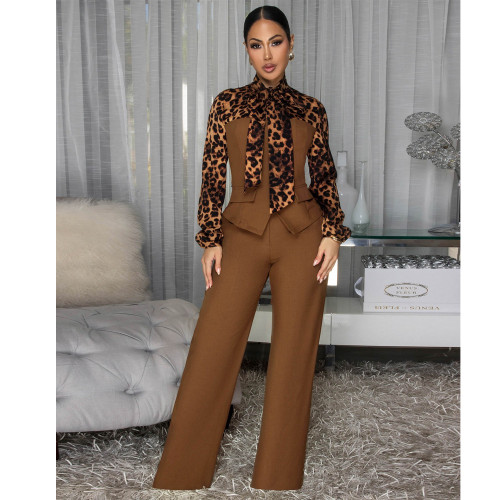 Elegant Leopard Print Panel Wide-Leg Jumpsuit