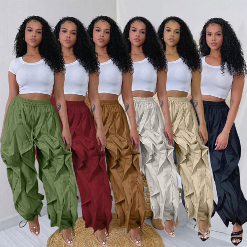 Unique Cargo Patchwork Lace Lantern Pants with Cuffed Hem