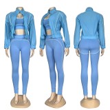 Fashion Casual Yoga Set with Elegant Embroidered Jacket - 3-Piece Set