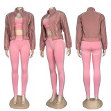 Fashion Casual Yoga Set with Elegant Embroidered Jacket - 3-Piece Set