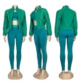 Fashion Casual Yoga Set with Elegant Embroidered Jacket - 3-Piece Set