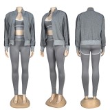 Fashion Casual Yoga Set with Elegant Embroidered Jacket - 3-Piece Set